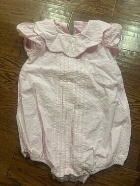 Monogrammed "A" Soft Pink Baby One-Piece Bodysuit with Embroidered Initial